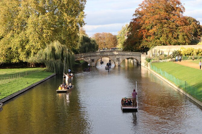 Shared Punt Tour - Cambridge - Clare College Gardens and the graceful Clare Bridge
